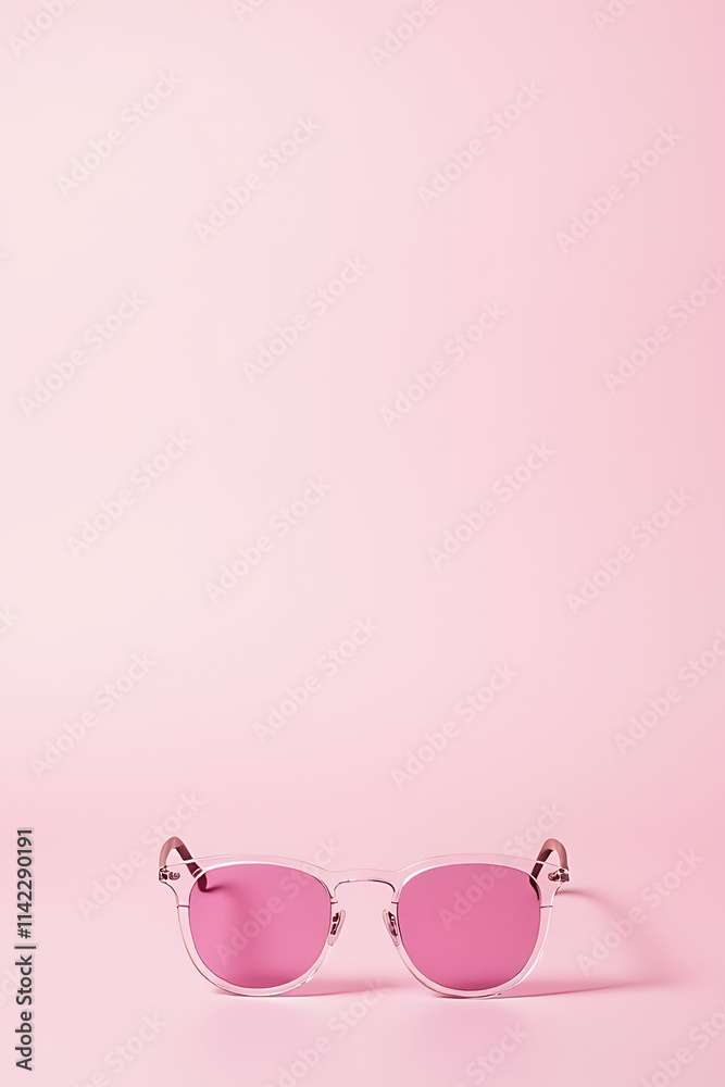 Poster pastel colored background with glasses placed delicately upon it creating a visually appealing and s