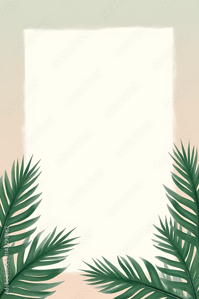 Aufkleber palm leaves in a tropical pattern against a soft pastel colored background leave ample room for crea