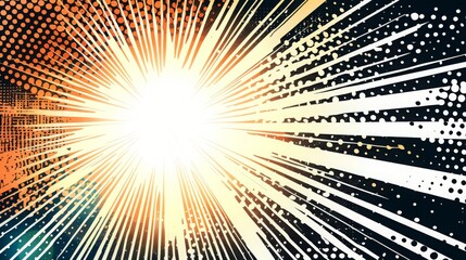 Fototapeta premium Bright comic book style background with radial lines and halftone dots