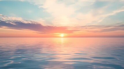 Obraz premium Breathtaking Sunset Over Calm Ocean Waters with Soft Colors and Gentle Waves Reflecting the Beautiful Sky in Tranquil Evening Atmosphere