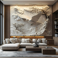 Wallpaper with bas relief in 3D