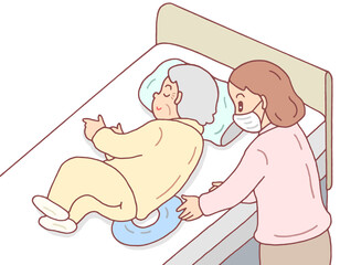 介護のイラスト - 円座クッション・介護用品・体位維持・ポジショニング・寝たきり