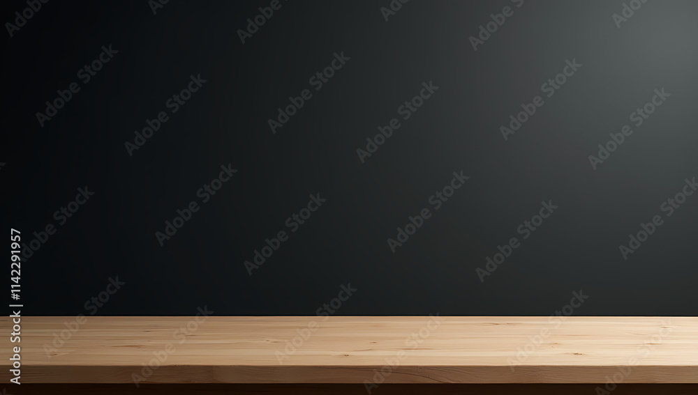 Aufkleber Minimalist wooden table with empty space on a dark wall background ideal for product display and creative visuals._00001_