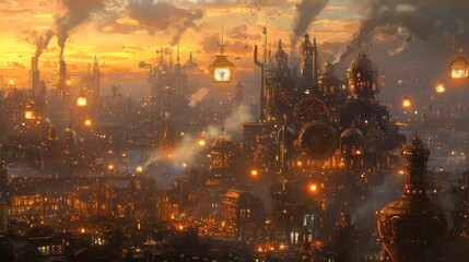 Victorian City with Steam Tech and Intricate Gears