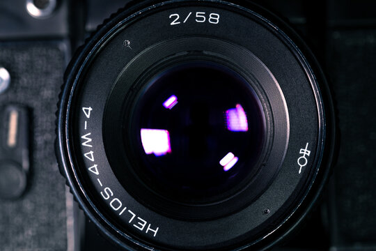 Vintage Soviet camera lens Helios 44M-4 closeup