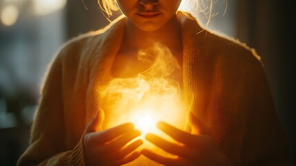 Woman Holding Glowing Light Within Her Hands