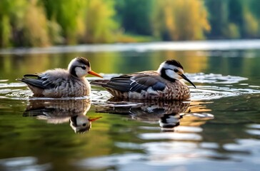 Obraz premium Captivating image of two birds, basking in the sun's warm glow, by the tranquil waters.