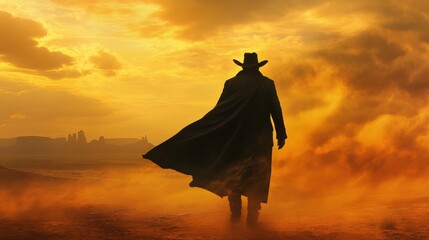 Cowboy walking in Monument Valley at sunset