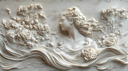 Wallpaper with bas relief in 3D
