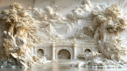 Wallpaper with bas relief in 3D