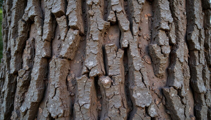 Naklejka premium Close-up of textured old oak bark deeply fissured