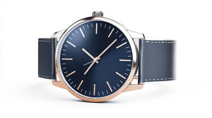 A sleek, modern watch featuring a navy blue face and a classic design, complemented by a stylish leather strap.