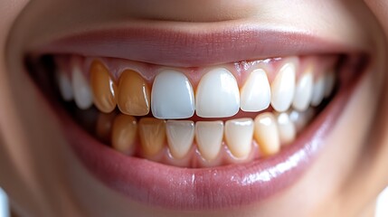 Obraz premium Close up image showing teeth whitening before and after