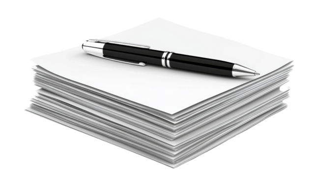 Paper with pen, transparent background