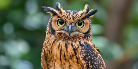 Fototapeta premium The buffy fish owl, also referred to as the fish owl, belongs to the family Strigidae. This captivating fish owl species showcases unique characteristics that make it stand out in its habitat.