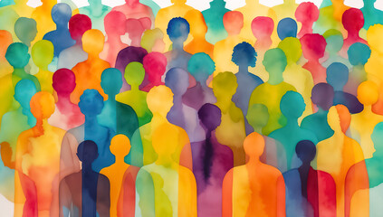 Abstract Diversity and Inclusion Concept with Anonymous Figures in Vibrant Colors