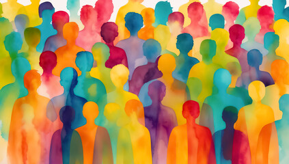 Abstract Diversity and Inclusion Concept with Anonymous Figures in Vibrant Colors