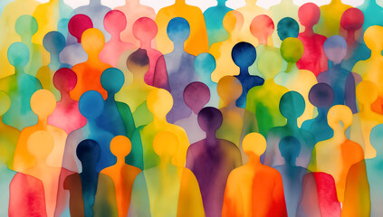 Abstract Diversity and Inclusion Concept with Anonymous Figures in Vibrant Colors