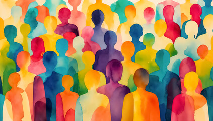 Abstract Diversity and Inclusion Concept with Anonymous Figures in Vibrant Colors