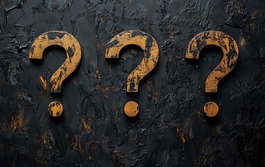question marks in various sizes scattered on a textured dark surface