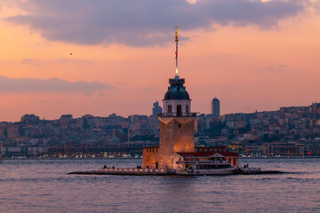 Maiden's Tower and Istanbul city skyline cityscape of Turkey