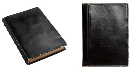 Old black book cover isolated on a white background. Generative AI.