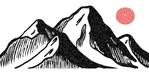 An illustration of mountains with a grainy texture.