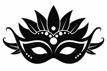 Carnival mask icon black silhouette isolated on white background. Mask with feathers pictogram. Vector illustration