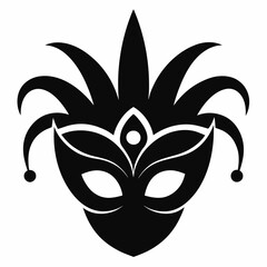 Carnival mask icon black silhouette isolated on white background. Mask with feathers pictogram. Vector illustration