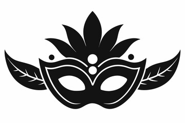 Carnival mask icon black silhouette isolated on white background. Mask with feathers pictogram. Vector illustration