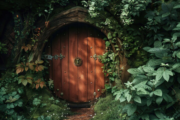 Fototapeta premium Fantastically door in wild forest leading to deep unknown