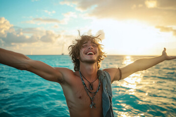 Naklejka premium Joyful Sunset at Sea