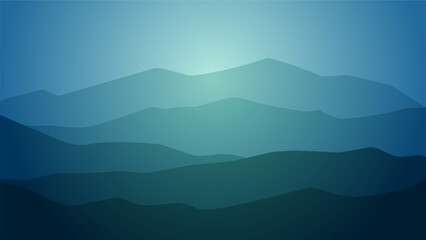 Landscape illustration of breathtaking mountain ridge under shiny sky