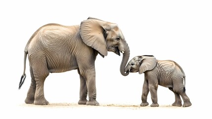 Fototapeta premium A Majestic Adult Elephant Gently Interacting with a Playful Baby Elephant in a Natural Setting, Capturing the Beauty of Wildlife and Maternal Bonding in Nature