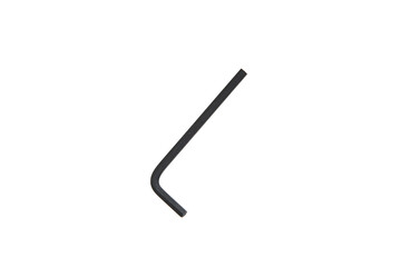 A black L-shaped hex key, isolated on a white background, commonly used for driving bolts and screws with hexagonal sockets.