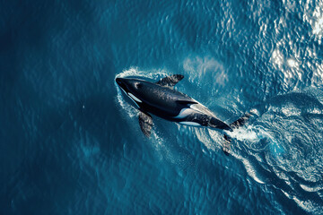 Naklejka premium Fantastically beautiful majestic huge whale in deep ocean