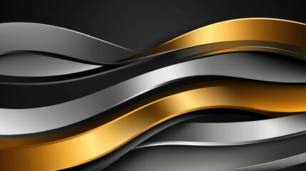 A mesmerizing composition where gold and silver gradients flow over a black base, creating a striking illusion of depth and light reflection.