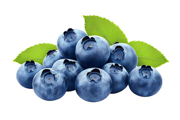 Blueberries with leaves isolated on transparent background
