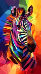 Colorful zebra portrait with polygonal art style