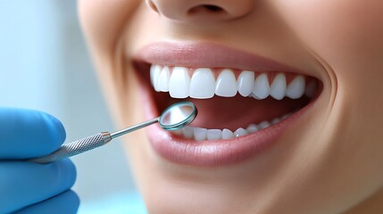 Fototapeta premium Closeup Of Healthy White Teeth Dental Examination