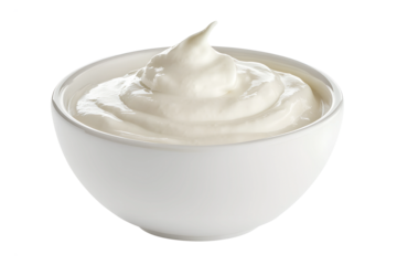 Creamy yogurt in a white bowl isolated on transparent background
