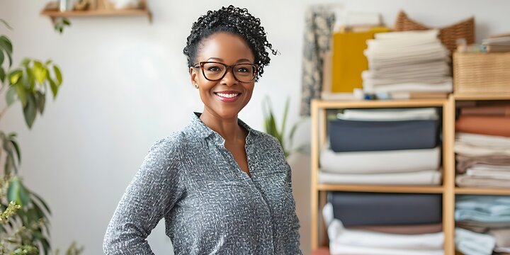 Portrait of a female professional organizer standing confidently in a tidy room