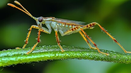 Naklejka premium glitch, A high-resolution close-up image showcasing the intricate details and vibrant colors of a bug on a flower petal, highlighting nature's small wonders