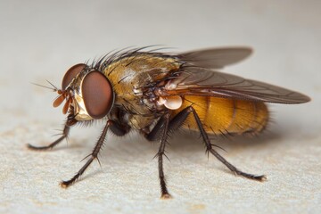 Fototapeta premium glitch, Close up fly (Drosophila melanogaster) in nature , isolated on white background, , copy space, copy space for text,