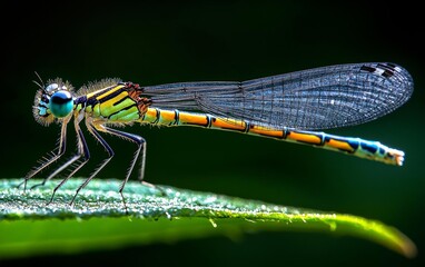 glitch,  A damselfly sits in the sunlight in the Costa Rican jungle. , isolated on white background,  , copy space, copy space for text,