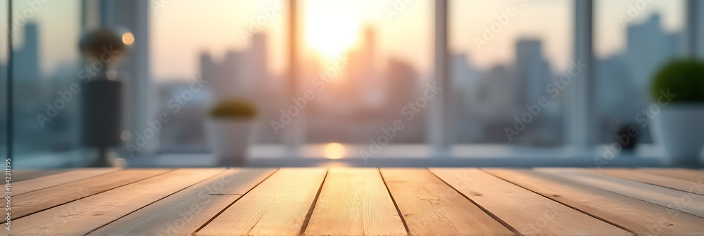 Aufkleber A wood table top with a blurred city view is ideal for creating a product display or design key visual layout._00003_