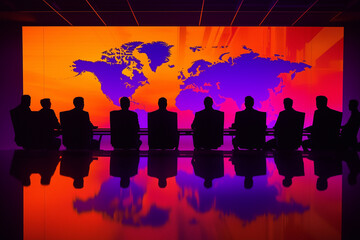Naklejka premium Silhouetted Conference with Global Map