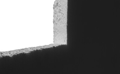 A piece of chopped white polystyrene