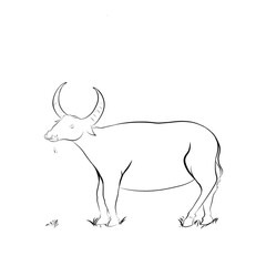 illustration of a buffalo grazing on a white background