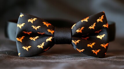 Stylish black bow tie with orange bats for Halloween party